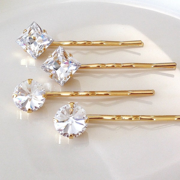 Crystal hair pins, rhinestone, set, pair, hair, accessory, rhinestone, gold, bridesmaid gift, bridal hair jewelry, vintage wedding