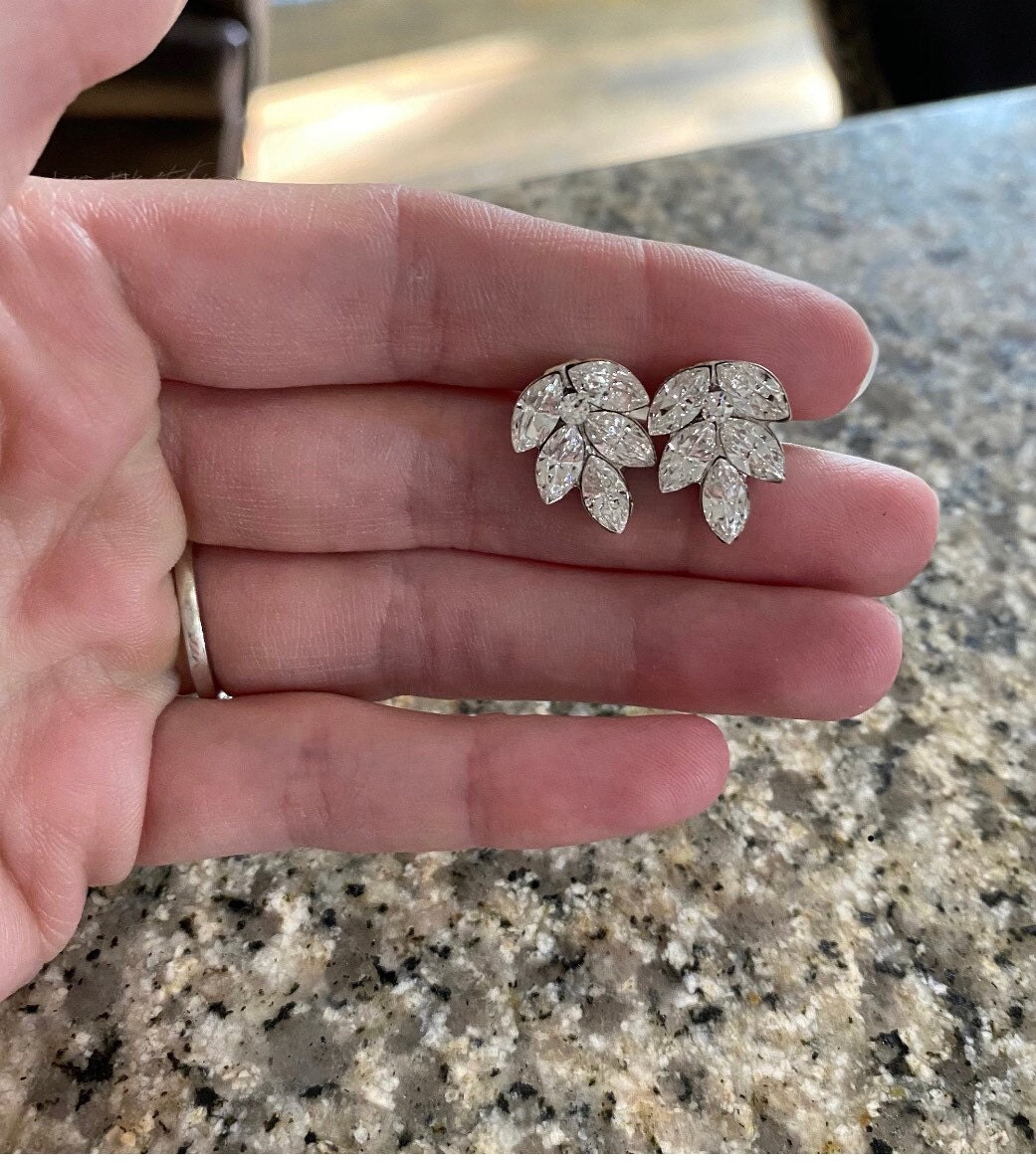 Crystal Cluster Leaf Earrings