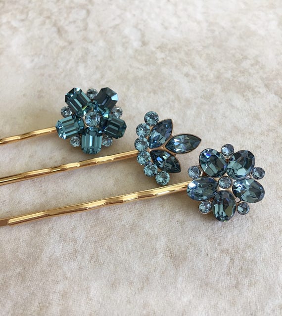 Swarovski Indian Sapphire Rhinestone Hair Pins Hair Etsy