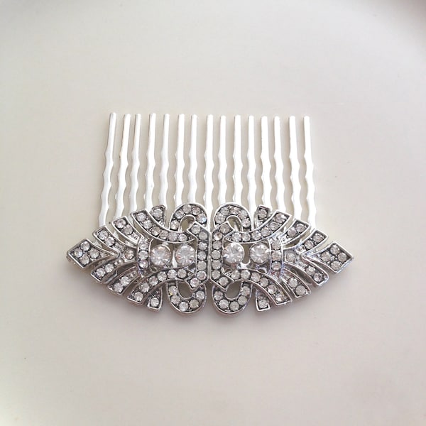 Art Deco hair comb, crystal, bridal hair accessory, Downton Abbey, Gatsby, bridesmaid gift, hair jewelry, hair slide, silver, pave