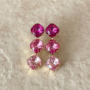 Fuchsia Magenta Pink Ombré LONG Cushion Cut Earrings, Swarovski Crystal ...