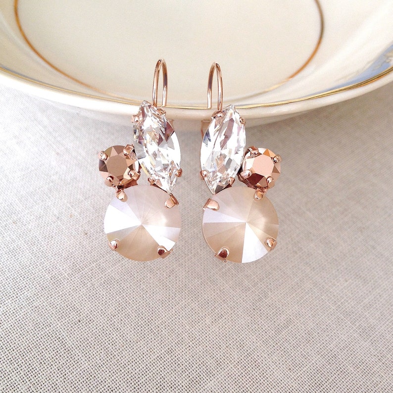 Ivory Cream Rose Gold Earrings Leaf Drop Earrings Bridal Etsy