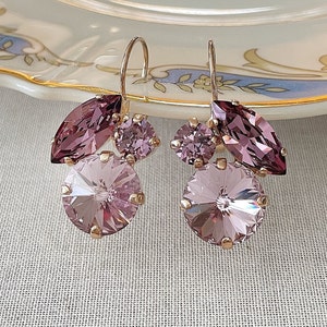Mauve earrings, Swarovski crystal, bridal earrings, bridesmaid gift, drop earrings, purple earrings, mauve wedding jewelry