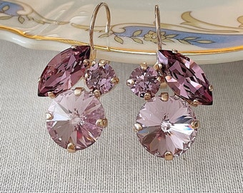 Mauve earrings, Swarovski crystal, bridal earrings, bridesmaid gift, drop earrings, purple earrings, mauve wedding jewelry