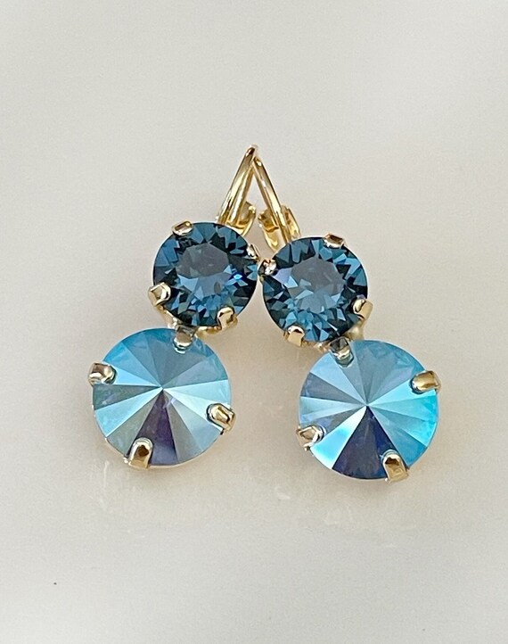 Blue earrings Drop earrings Swarovski crystals bridal earrings bridesmaid gift Fall Autumn wedding navy blue