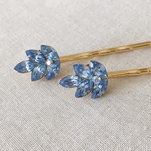 Something blue hair pin, crystal leaf hair pins, rhinestone leaf bobby pins, bridesmaid gift, hair, leaf, bridal something blue