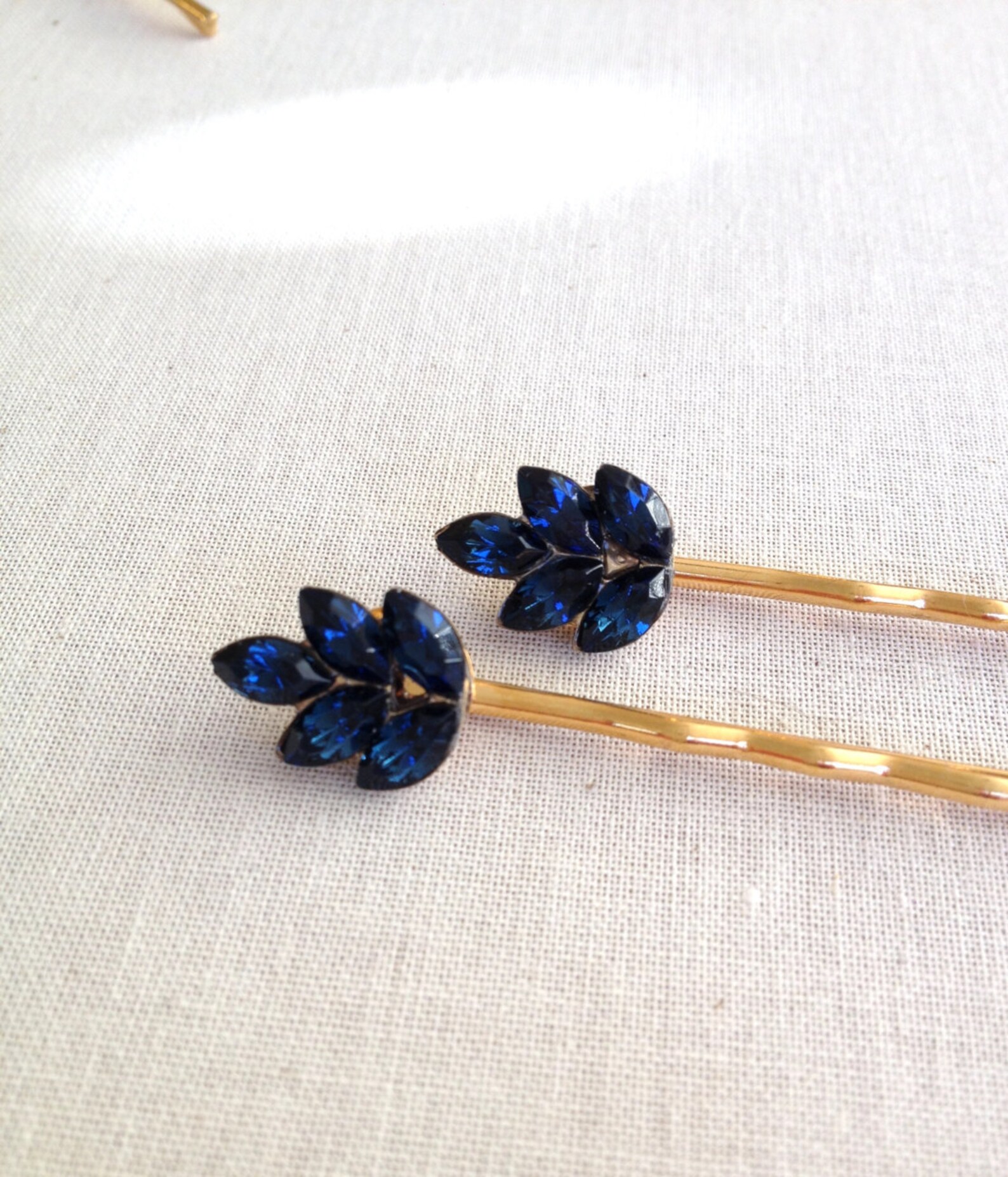 Navy Blue Rhinestone Hair Pins Set Pair Hair Accessory Etsy