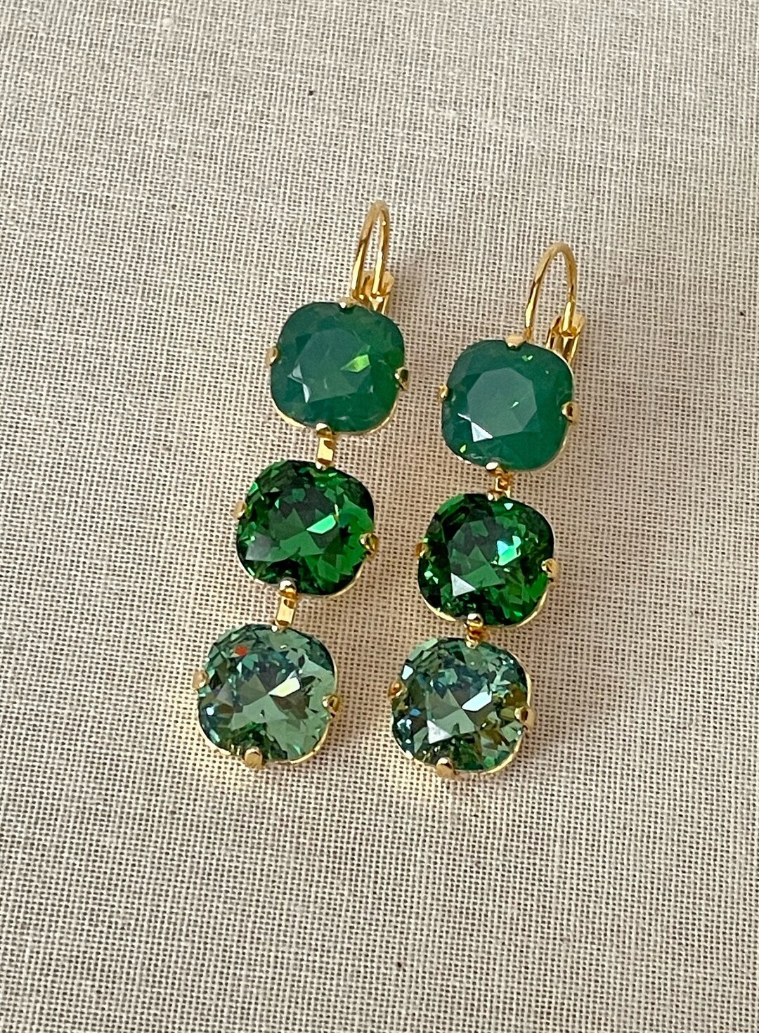 Green Ombré Crystal Chandelier Earrings, Dangle & Drop Earrings, 10mm