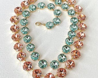 Sea Foam Green, Coral Peach, Crystal Necklace, Champagne, Millenia, Anna Wintour, layering necklaces, stacking necklace, collet, collar