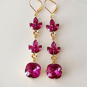 Rhinestone Resin Nutcracker Earrings in Fuchsia & White main image 1