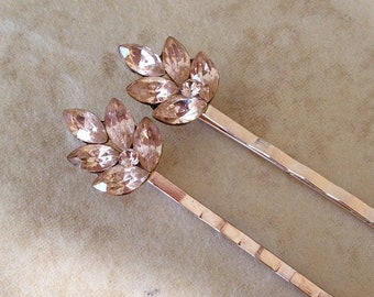 Morganite pink crystal hair pins, hair accessories, blush wedding, bridal hair, bridesmaid gift, rose gold, silver, gold, bobby pins