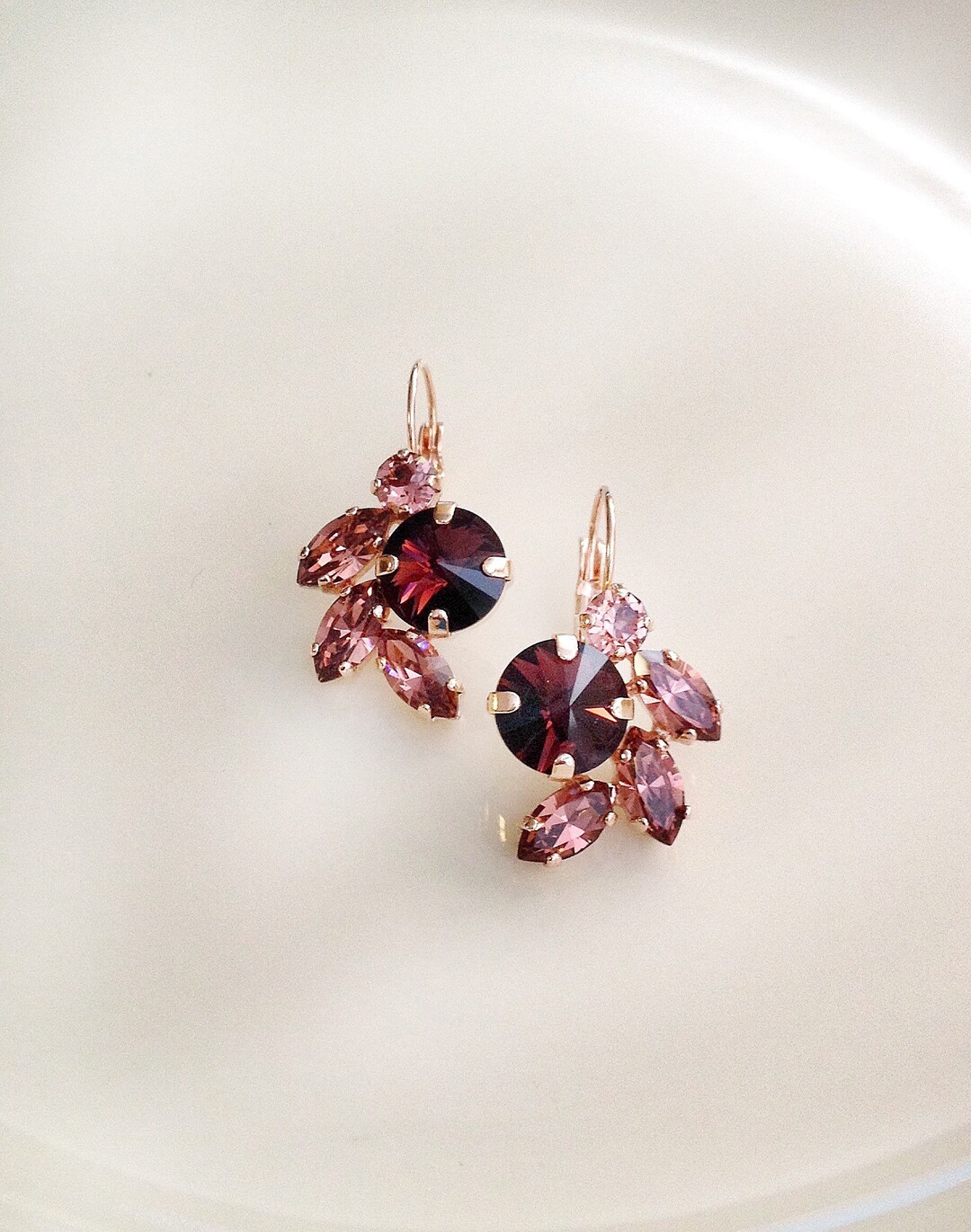 Burgundy Leaf Drop Earrings Bridal Earrings Statement Etsy