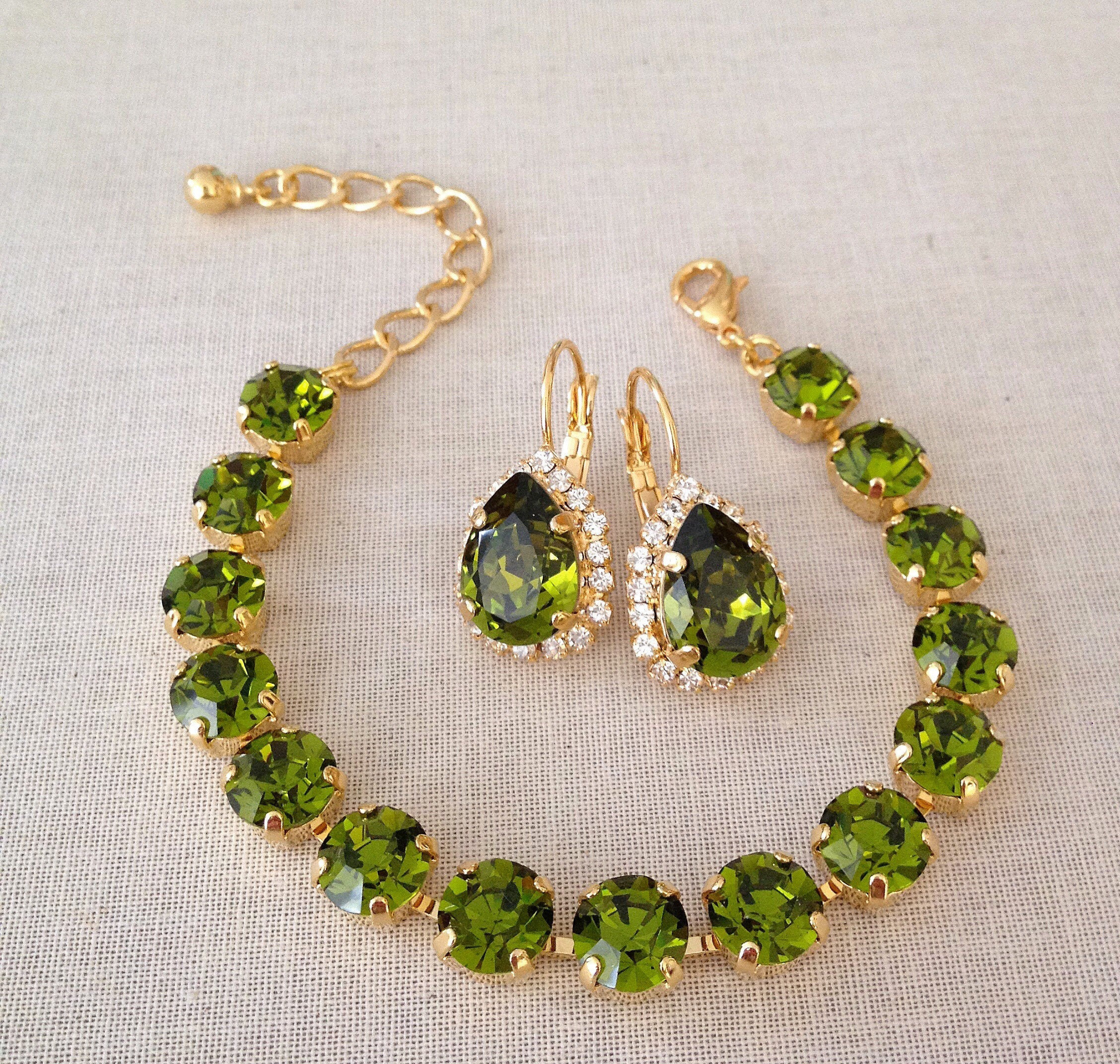 Olive green necklace and earrings best sale