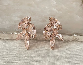 Morganite pink crystal earrings, blush, bridesmaid jewelry, bridal earrings, bridesmaid gift, marquise, pink