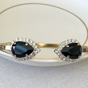 Black crystal halo bracelet, Bangle, Swarovski jet black crystal, bridal bracelet, wedding bracelet, open bangle, bridesmaid gift