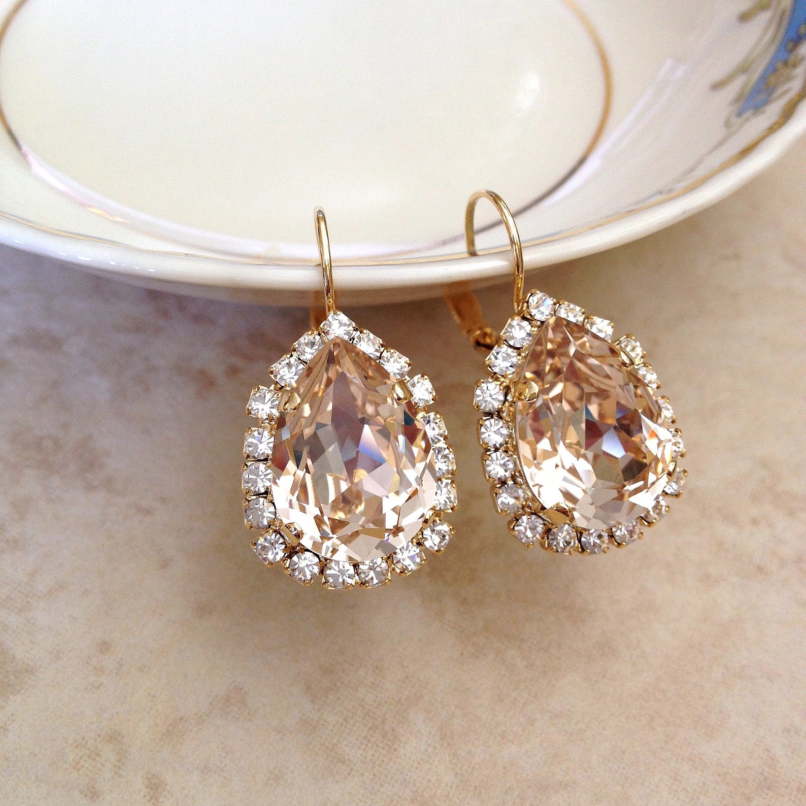 Champagne Crystal Heart Drop Earrings main image 0