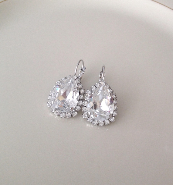 Halo Pear Drop Earrings Teardrop Crystal Halo Earrings Halo Pear Tear Drop Bridesmaid Gift Bridal Earrings Silver Gold Rose Gold Etsy Canada