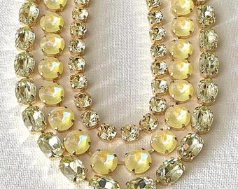 Swarovski Jonquil yellow oval and round crystal necklace, 12mm yellow opal round, Anna Wintour, collet, Yellow Layering Stacking, riviere