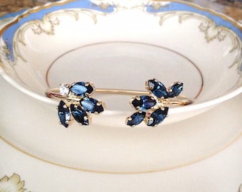 Navy blue crystal bracelet, gold, rose gold, bridal bracelet, Wedding jewelry, wedding bracelet, open bangle, bridesmaid gift