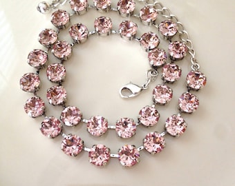 Morganite pink crystal necklace, bridal, bridesmaid gift, vintage wedding, tennis necklace, pink, vintage rose, Carrie Bradshaw necklace
