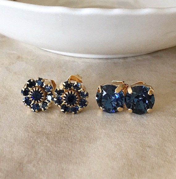 Navy Blue Floral OR Simple Stud Earrings, Posts, Studs, Simpke