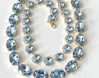 Light Sapphire Blue 12mm round crystal, 18x13mm large oval crystal, something blue statement Anna Wintour style, collet, riviere, light blue