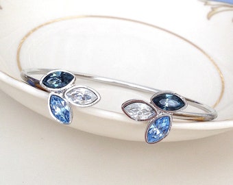 Shades of blue bangle bracelet, bridal bracelet, Wedding jewelry, wedding bracelet, open bangle, bridesmaid gift, something blue