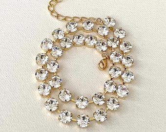 Swarovski 8mm round Crystal Tennis Necklace, bridal, Anna Wintour, layering necklace, riviere, collar, collet, georgian