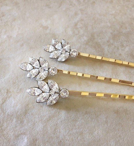 Set of Swarovski crystal leaf bobby pins, rhinestone, leaf, leaves, hair,  wedding, bridesmaid gift, silver, bobby pin, hair pins
