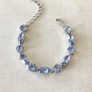 Swarovski light blue crystal bracelet, marquise, round, Something Blue bridal bracelet, tennis bracelet, bridesmaid gift, light blue, blue