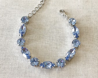 Something Blue crystal bracelet, bridal, something blue, tennis bracelet, rhinestone bracelet, bridesmaid gift, light blue, blue