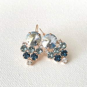 Blue ombré Swarovski crystal earrings, bridal something blue, bridesmaid gift, blue earrings, dusty blue, steel blue, navy blue