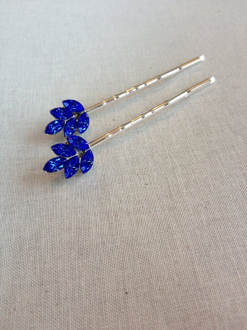 Pair, royal blue, bobby pins, blue, vintage wedding, something old, something blue, bridal hair, bridal, bridesmaid gift, gift for her image 3