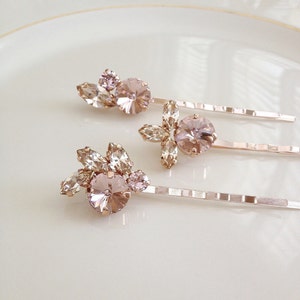 Swarovski Morganite pink Pale champagne crystal hair pins, Swarovski crystal, bridal hair accessories, blush, bobby pins, bridesmaid gift