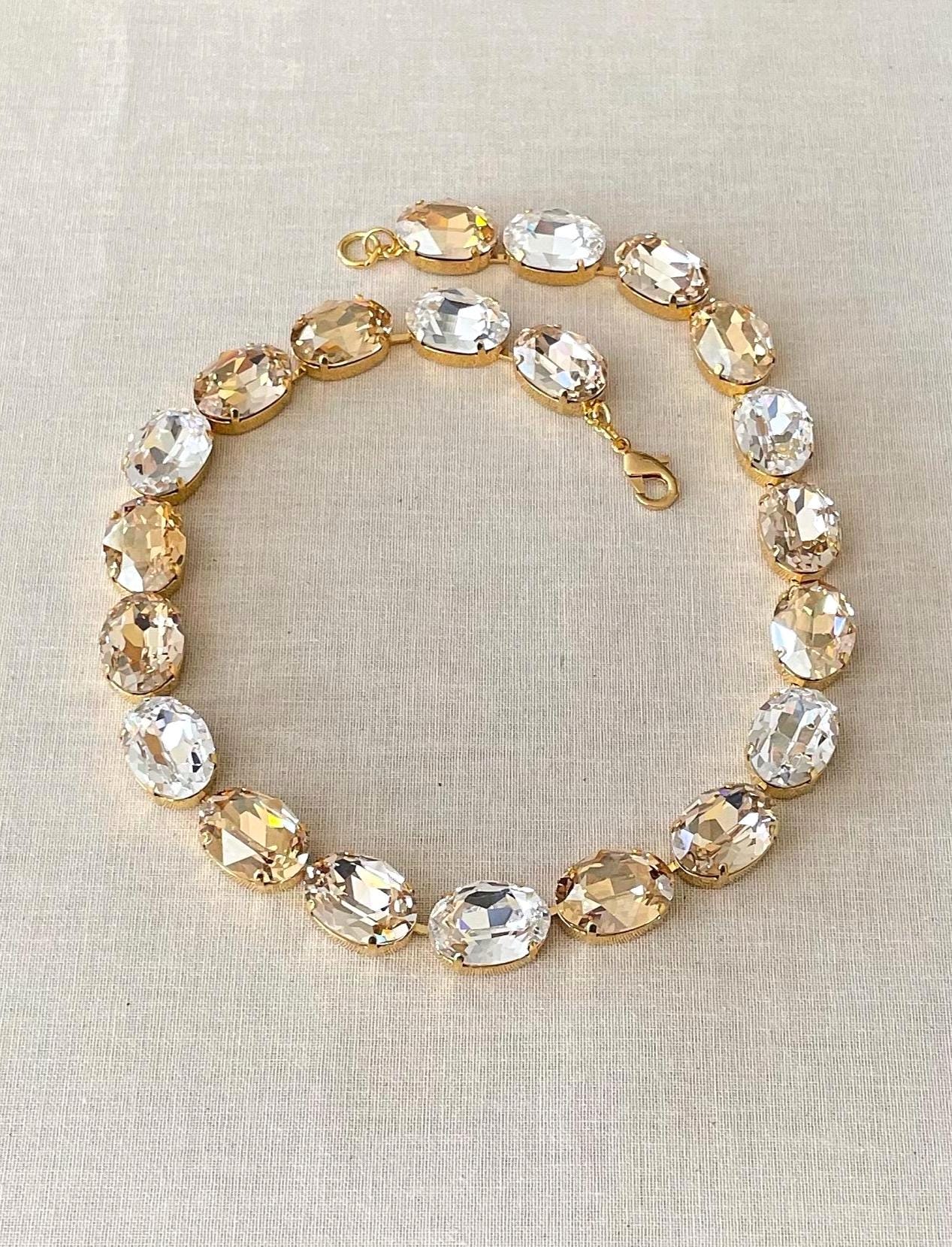 Swarovski Champagne ombré LARGE crystal necklace, 18x13mm Swarovski oval crystals, large statement necklace, collet, Anna Wintour style