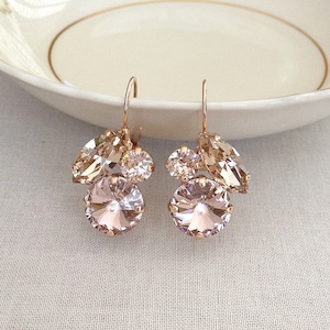 Morganite pink Pale Champagne crystal earrings, bridal earrings, bridesmaid gift, drop earrings, blush earrings