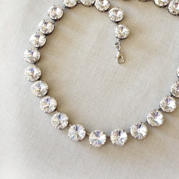 Crystal Necklace, 12mm round crystals, Anna Wintour necklace,  bridesmaid gift, bridal classic wedding jewelry, rhinestone tennis necklace