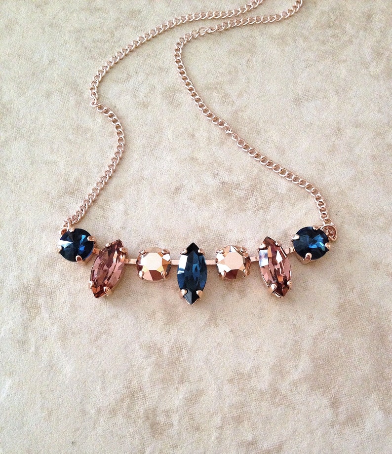Necklace Navy Blue Rose Gold Light Burgundy Wedding Etsy