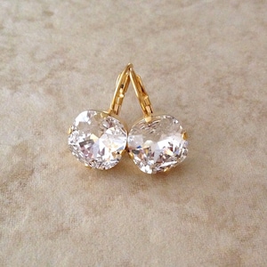 Cushion Cut Crystal Bridal Earrings: Gold Rhinestone Drops
