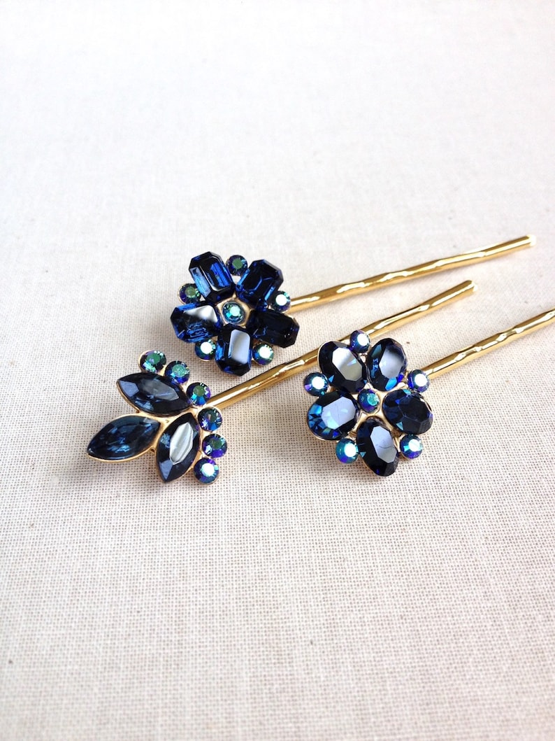 Navy Blue Rhinestone hair pins set gift hair accessory Etsy