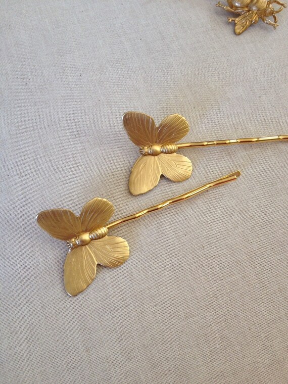 Gold Butterfly Hair Pins Pair Set Gift Hair Accessory Etsy