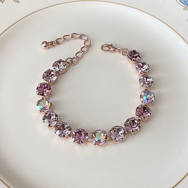 Mauve ombré crystal bracelet, bridal bracelet, tennis bracelet, rhinestone bracelet, bridesmaid gift, purple, light purple, mauve