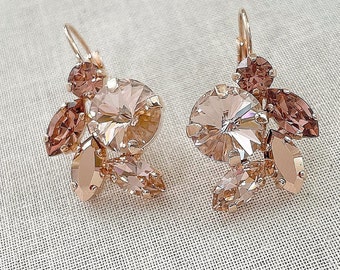 Morganite Pink Rose Gold Light Burgundy crystal drop earrings, Swarovski crystal, blush bridal earrings, bridesmaid gift, pink, blush