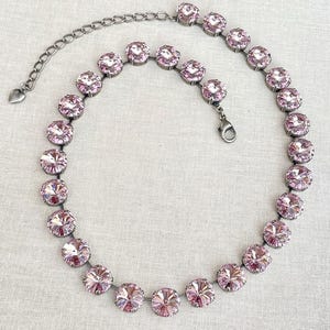 Swarovski light mauve 12mm crystal necklace, bridesmaid gift, large statement tennis necklace, collet, riviere, Anna Wintour