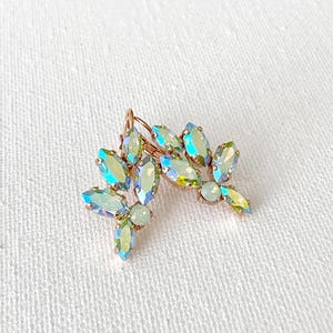 Pale mint green Swarovski crystal earrings, light green rose gold earrings, bridesmaid gift, marquise crystal earrings, pastel green shimmer