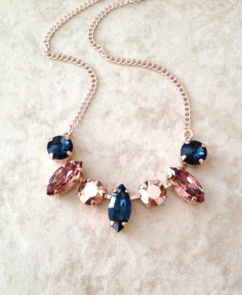 Necklace Navy Blue Rose Gold Light Burgundy Wedding Etsy