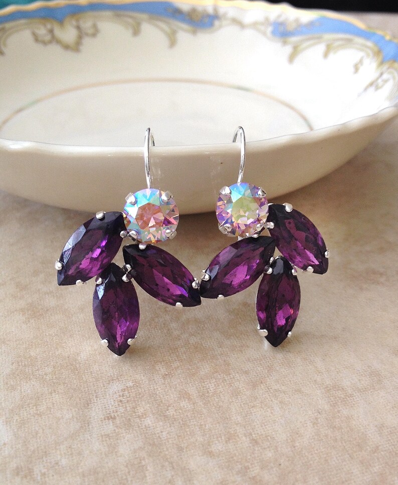Eggplant Purple Crystal Earrings Swarovski Crystal Marquise Etsy