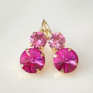 Fuchsia earrings, Swarovski crystal earrings, hot pink, bridal earrings, bridesmaid gift, wedding jewelry