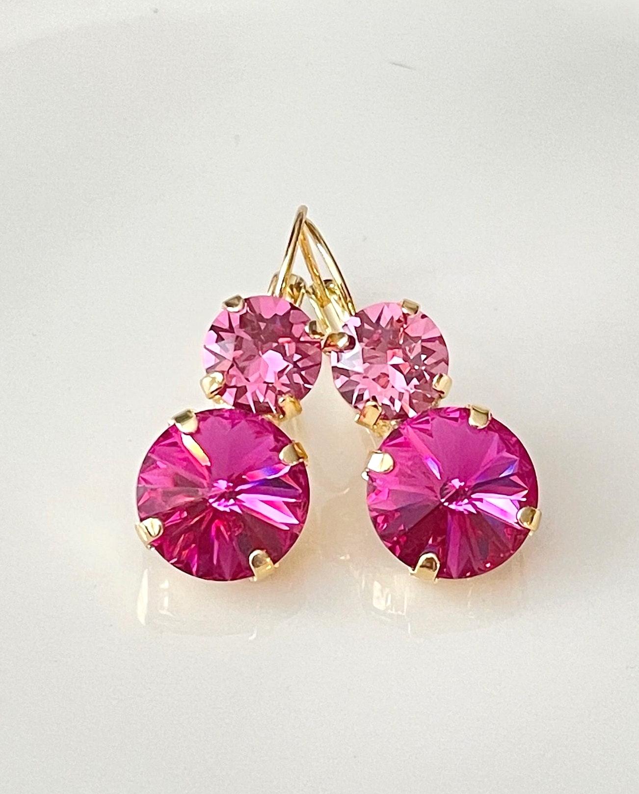 Fuchsia earrings, Swarovski crystal earrings, hot pink, bridal earrings, bridesmaid gift, wedding jewelry