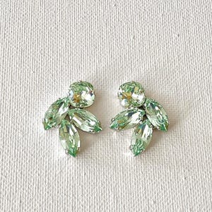 Large Swarovski pale mint crystal leaf earrings, bridesmaid gift, mint crystal mixed shape earrings, bridal earrings, light green, statement